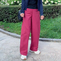 1 玫粉色阔腿裤女秋季2025年新款高腰宽松大码显瘦休闲百搭直筒裤子