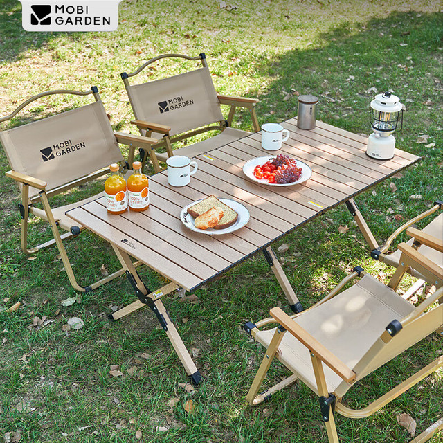 PLUS会员：牧高笛 铝合金蛋卷桌 NX22665011 原木色 L