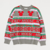 MOUSSY 迪士尼合作款米奇图案LOGO圆领针织毛衣女010GAL70-5080