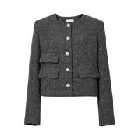 红袖 2025秋季女装香风亮丝粗花呢正肩长袖短款箱型外套