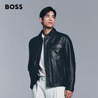 【羊皮革】BOSS博斯 男士25年斜纹布衬里上蜡皮衣夹克