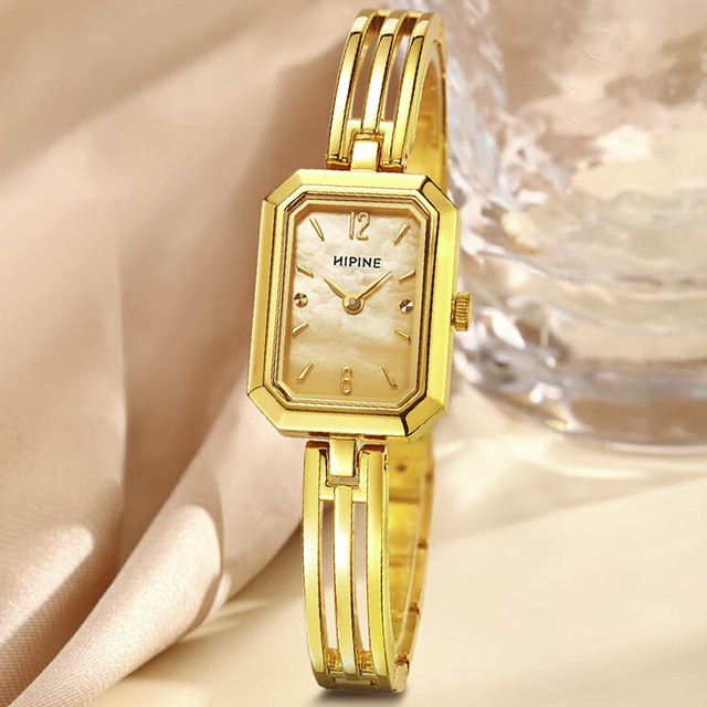 西普尼 HIPINE 金表女轻奢时尚小方表纯金999防水石英表黄金手链表小方表金贝 24mm
