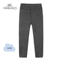 YeeHoO 英氏 男童保暖裤双层磨毛加厚A类加宽儿童高腰秋裤打底裤 条纹黑 140cm