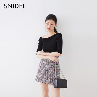 SNIDEL2025春夏新品简约百搭纯色短袖斜肩针织衫上衣SWNT252030