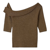 SNIDEL2025春夏简约百搭纯色短袖斜肩针织衫上衣SWNT252030 棕色 均码 (F)