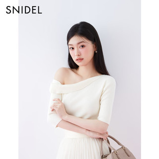 SNIDEL2025春夏新品简约百搭纯色短袖斜肩针织衫上衣SWNT252030
