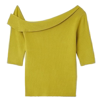 SNIDEL2025春夏简约百搭纯色短袖斜肩针织衫上衣SWNT252030 绿色 均码 (F)