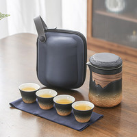 沧海快客杯黑棕一壶四杯粗陶茶具