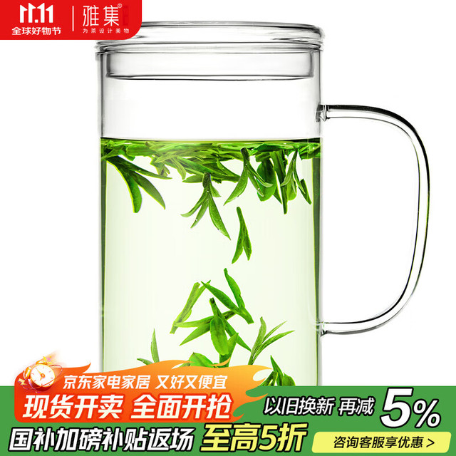 雅集 豪饮杯玻璃杯办公室 耐热大容量水杯 男士带盖泡茶杯子850ml