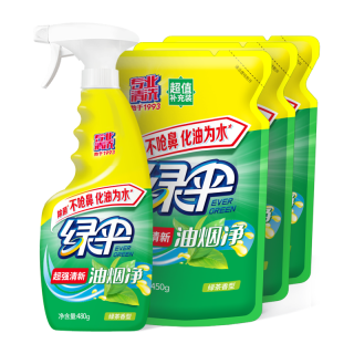 EVER GREEN 绿伞 厨房重油污净油烟机清洗剂油污清洁除菌免拆洗480g/瓶+450g×3袋