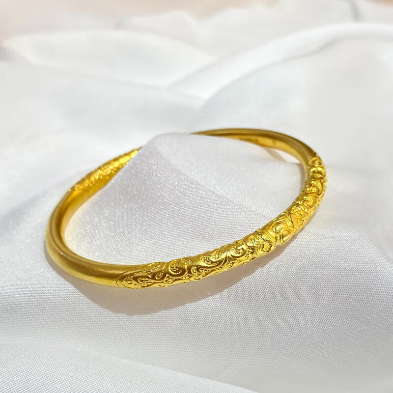 芯香古法传承卷草纹手镯女士越南沙金仿真黄金实心小众结婚假三金 卷草纹传承手镯 (115-130