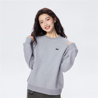 佐丹奴卫衣女秋冬双面布小动物刺绣宽松圆领套头上衣05325842 07 花纱灰(熊猫) S