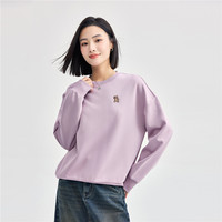 佐丹奴卫衣女秋冬双面布小动物刺绣宽松圆领套头上衣05325842 91 藕丝紫(棕熊) XL