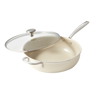 红厨 陶瓷不粘锅炒锅 0特氟龙 杏仁白带盖 28cm