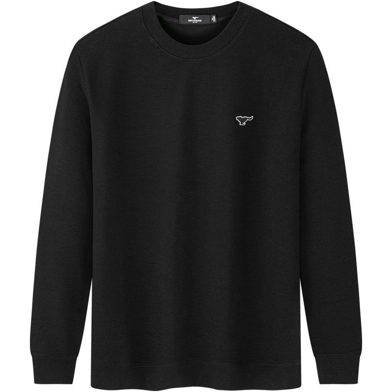 七匹狼圆领卫衣男士秋季新款抗菌华格夫狼标套头上衣休闲男装 001(黑色) 3XL 185/100A