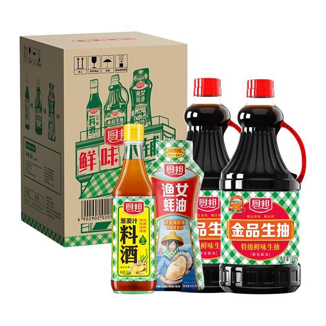 88VIP：厨邦 金品生抽1.48kg*2+金装渔女蚝油605g+葱姜汁料酒500ml 调味品