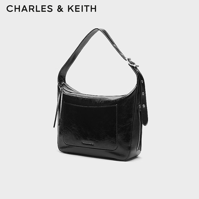 CHARLES & KEITH CHARLES&KEITH24秋季CK2-40671678可调节肩带单肩方形腋下包 Noir黑色 L