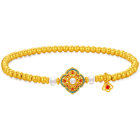 潮宏基花韵足金珍珠黄金手链女手饰珐琅女生日礼物计价 约