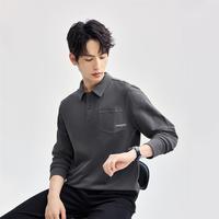 佐丹奴 2025年秋季纯棉明线刺绣口袋卫衣布针织长袖POLO衫 煤灰