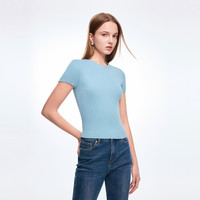 莱茵福莱尔 LIME FLARE 尔春季三色简约移花针洋气修身短袖针织衫