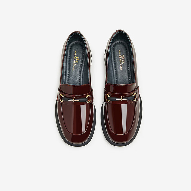 PLUS会员：他她 英伦粗跟乐福鞋女一脚蹬浅口单鞋小皮鞋秋新WCNA5CA4