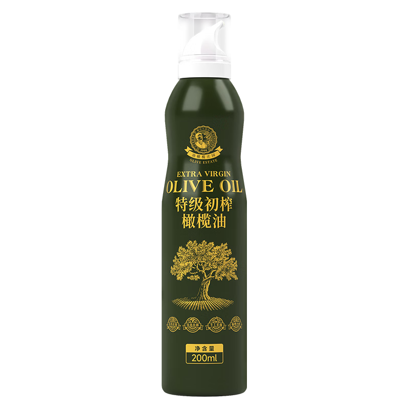 油橄榄庄园100%特级初榨橄榄油喷雾控油健身食用油零反式脂肪酸200ml
