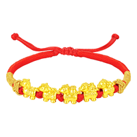 中国黄金(CHINA GOLD)马年本命年黄金手链女五福马红绳生日礼物送女友老婆纪念实用高级 足金五福马红绳【一朵花礼盒】