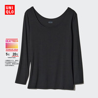 UNIQLO 优衣库 女装轻舒暖HEATTECH U领T恤/8分袖内衣新款 黑色