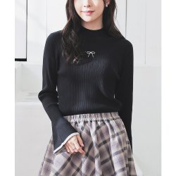Honeys 女装 高领修身针织衫 花瓣袖设计配色条纹 5952747721066