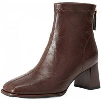 百丽（Belle）复古褶皱面时装靴女2025冬优雅高跟短靴E5U1DDD5 棕色 36