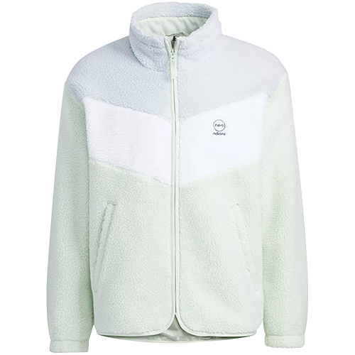 adidas NEO 摇粒绒时尚保暖运动立领防风休闲夹克 男款拉链外套拼色简约时尚