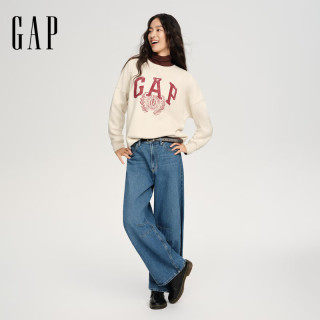 Gap 无弹高腰纯棉廓形弯刀裤牛仔裤美版509296 深色水洗