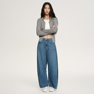 Gap 无弹高腰纯棉廓形弯刀裤牛仔裤美版 深色水洗