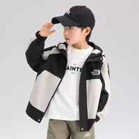 小猪班纳 儿童山系水拼接撞色冲锋衣 米白/黑色 130 建议身高120-130cm