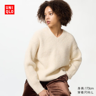 优衣库 女装V领针织衫/毛衣毛衫479231 01 乳白色 2XL /165/100B