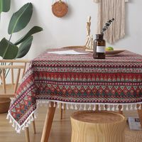 维诺亚 桌布长方形布艺棉麻小清新日式流苏餐桌布花边格子书桌茶几台布 波西米亚红(流苏款) 40*60cm
