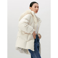 PEACEBIRD 太平鸟 女装冬季毛领一手长羽绒服A1ACD4550 米白
