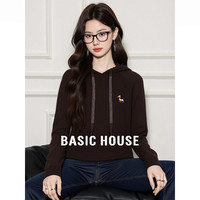 Basic House/百家好美式咖色连帽卫衣女宽松休闲套头上衣2025秋季