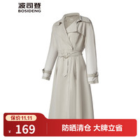 BOSIDENG 波司登 奥莱女中长款收腰舒弹耐磨抗菌时尚百搭商务风衣外套 远航灰8299 L 170/92A