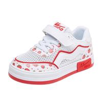 回力童鞋M时尚儿童草莓鞋2024春季透气公主运动鞋女童小白鞋 白红(单网) 32码 内长约20.5cm