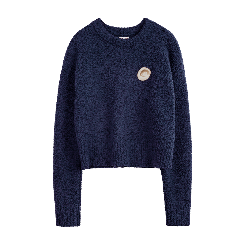 马登 MADEN女装美式颗粒绒圈圈毛衣秋季复古套头软糯针织衫内搭打底上衣 宝蓝