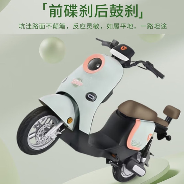 今日必买：雅迪 欧曼电动自行车长续航新国标新能安锂电电池电动车通勤男女绿粉