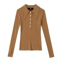 羊毛针织衫女2024秋冬毛衣polo领内搭修身开衫打底小香风上衣