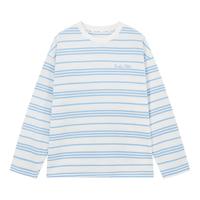 ELLE KIDS春季新款女童圆领复古蓝白条纹全棉休闲打底衫宽松长袖T恤上衣