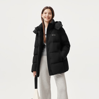 坦博尔2025冬季休闲时尚立领羽绒服女款中长款脱卸帽保暖面包服外套 黑色 M