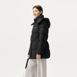 坦博尔2025冬季休闲时尚立领羽绒服女款中长款脱卸帽保暖面包服外套 黑色 M