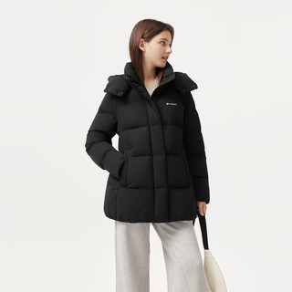 坦博尔2025冬季休闲时尚立领羽绒服女款中长款脱卸帽保暖面包服外套 黑色 M
