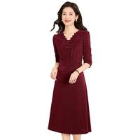可蓓儿红色改良旗袍连衣裙女2025春秋喜婆婆婚宴装礼服质感裙子 3XL