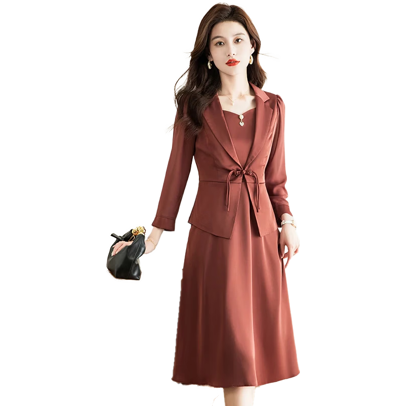 可蓓儿新中式红色连衣裙套装2025年春季女装高级感气质喜宴礼服两件套XL XL (116-125斤左右)