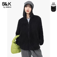 班尼路S&K系列外套女装秋冬季加绒保暖重磅夹克上衣服宽松亲肤抗寒3 黑#纯色 【300G重磅保暖】 2XL